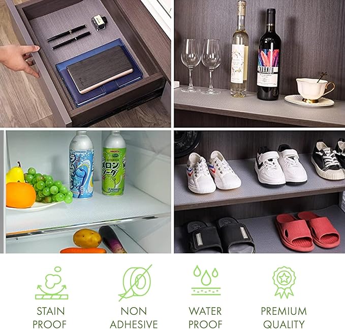 EVALAND Shelf Liners for Kitchen Cabinets Non-Adhesive 12" x 10 FT Clear Drawer Liner Non Slip, Washable Cabinet Liner, Waterproof Shelf Liners for Cabinets, Refrigerator Bathroom Pantry Cabinet Mat