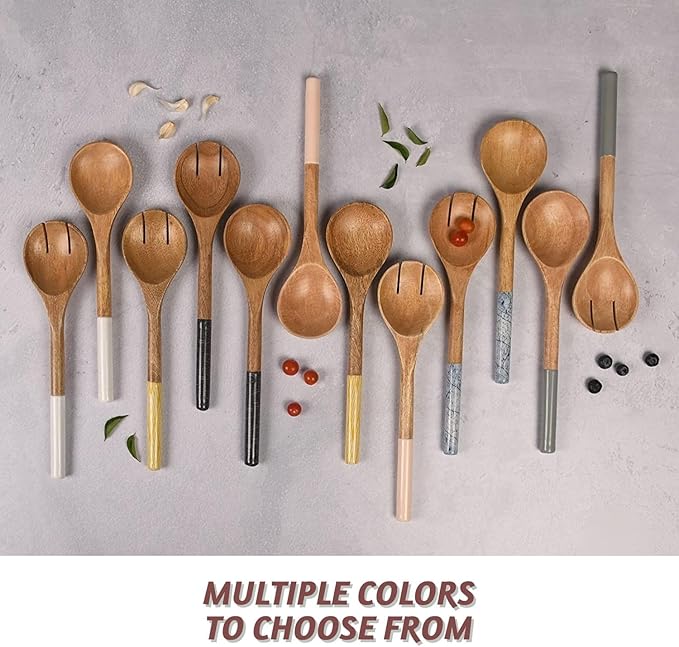 Folkulture Salad Servers or Salad Tongs, Wooden Utensils for Serving Salad, Salad Forks or Salad Tongs for Serving, Salad Sling, 12-inch Spoon and Fork Set, Mango Wood, Pink