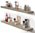 Fun Memories Floating Shelves for Wall Decor, 36"x8" Rustic Reclaimed Wood Shelves, Heavy-Duty Wall Mounted Shelves with Invisible Brackets, Set of 2for Living Room, Bedroom, Kitchen, Grey Finish