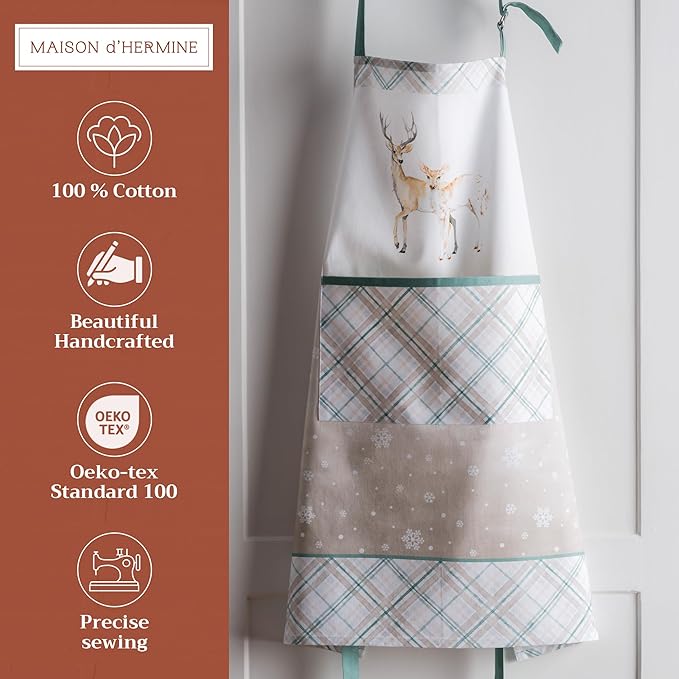 Maison d' Hermine 100% Cotton Apron for women with Pocket Kitchen Chef Apron for Men Cooking Gardening Server Waitress