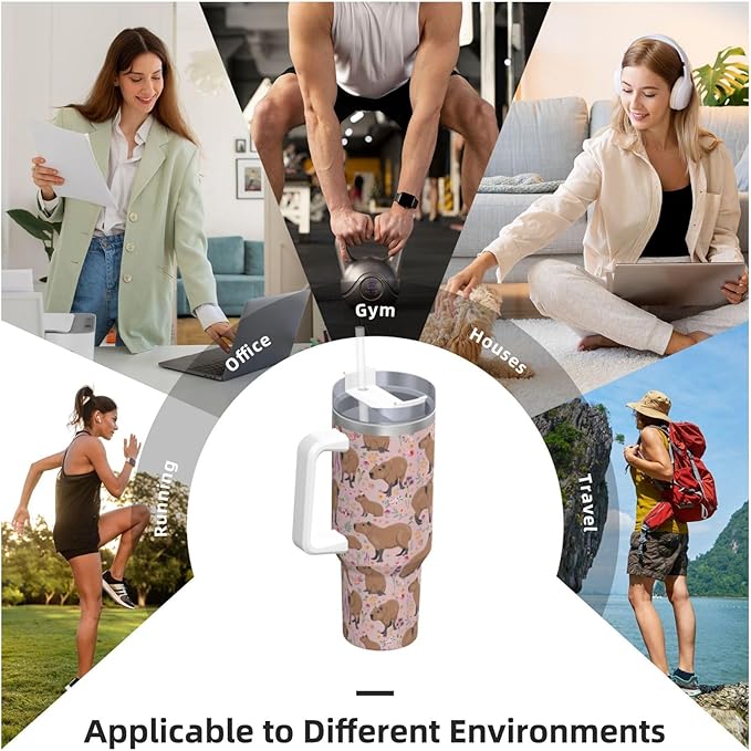 Capybara Gifts Capybara Tumbler Water Bottle Cups for Girls, Teens, Women, Men 40oz Stainless Steel Vacuum Insulated Tumbler with Lid and Straw for Water, Iced Tea or Coffee, Pink