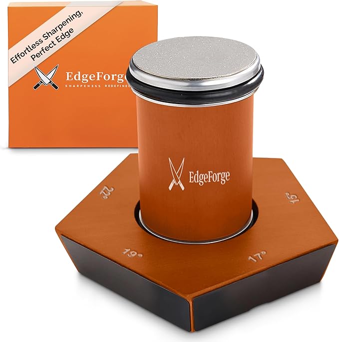 EdgeForge™ Rolling Knife Sharpener Kit - Dual-Grit Diamond & Ceramic Wheels - 5-Angle Magnetic Guide from 12-22 Degrees - Premium Beech Wood - Knife Sharpening Kit for Kitchen, Chef & Pocket Knives