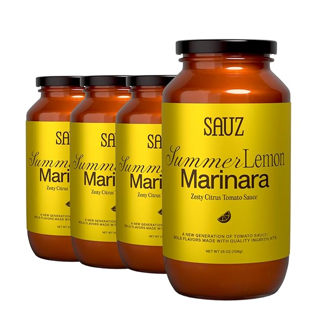 Sauz | Summer Lemon Marinara Pasta Sauce, 25 Oz Jar (4-Pack), Fresh Citrus Zest, Gluten-Free, Non-GMO, Multi-Use Tomato Sauce with Clean Ingredients – Small Batch Fresh Tomato Sauce