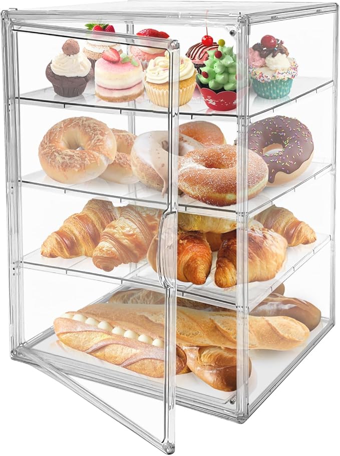 Extra Large 4 Tiers Clear Bread Box for Kitchen Counter, Acrylic Bread Keeper Stackable Storage Container Plastic Bread Bin Holder with Magnetic Door for Pantry Countertop