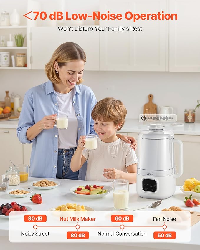 VEVOR 8-in-1 Nut Milk Maker, 34 oz Soy Milk Maker with Soundproof Cover for Homemade Oat, Nut, Soy, Juice, Milkshake, Rice Cereal, Plant-Based Beverages with Self-Cleaning, Boil Water, 12-Hour Delay