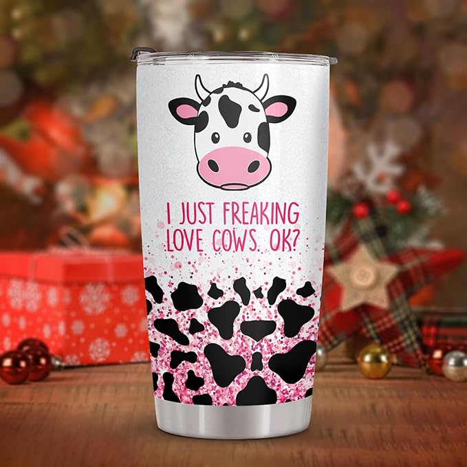 34HD Just Freaking Lover Cows OK Tumbler with Lid, 20 Oz Stainless Steel Vacuum Insulated Cow Print Cup, Farm Animal Gifts for Women Birthday Mothers Day Graduation Christmas