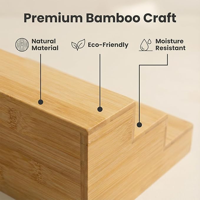 2 Pack Bamboo Spice Rack Organizer for Cabinet Wooden Spice Shelf for Kitchen Pantry Storage Organizer 3 Tier Countertop