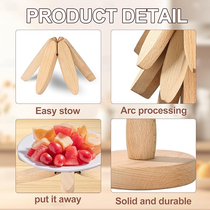 Wooden Trivets for Hot Dishes, Tree Shape Trivets Set, 5 Wooden Trivet + 1 Stand Stored Like a Tree, Beech Wood Trivet for Hot Pots, Pans, Bowl, Teapot, Practical The Kitchen Counter