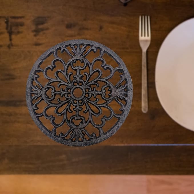 Comfy Hour Antique and Vintage Collection Cast Iron Round Trivet 7" D Black