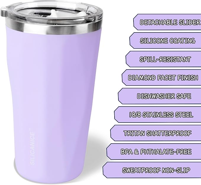 20oz Soft Touch Diamond Tumbler - Double Wall Stainless Steel Vacuum Insulated Coffee Cup With Detachable Slider Lid | BPA Free, Dishwasher Safe, Thoughtful Gift for Her - Lilac