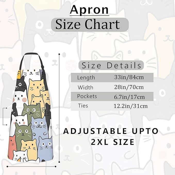 Cute Cartoon Cat Apron,Oxford Fabric Adjustable Kitchen Apron with 2 Pockets,Waterproof Cooking Aprons for Men Women Mom Wife Dad,Ideal Gifts for Coffee,Shop,Baking,BBQ,Housewarming,28x33in