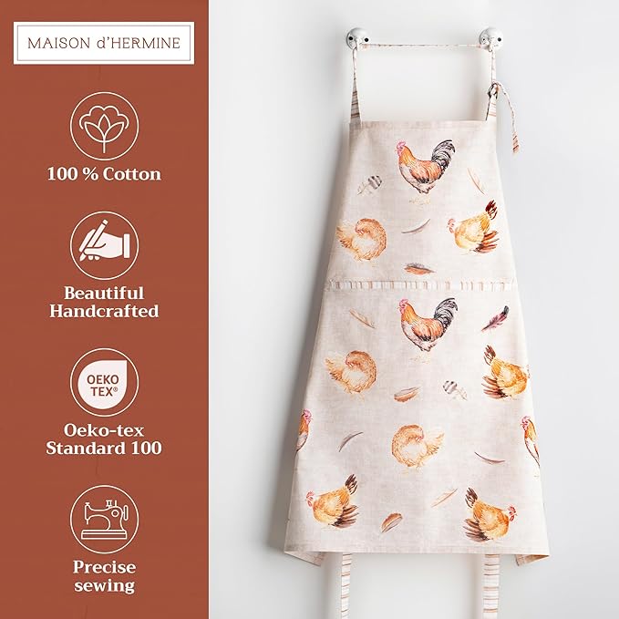 Maison d' Hermine 100% Cotton Apron for women with Pocket Kitchen Chef Apron for Men Cooking Gardening Server Waitress