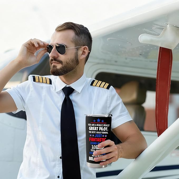 Best Pilot Gifts for Men, Aviation Gifts for Pilots - Aviation Lover Gift, Christmas Birthday Gift for Airplane Pilot Men, 20 OZ Pilot Stainless Steel Insulated Travel Coffee Tumbler Cup