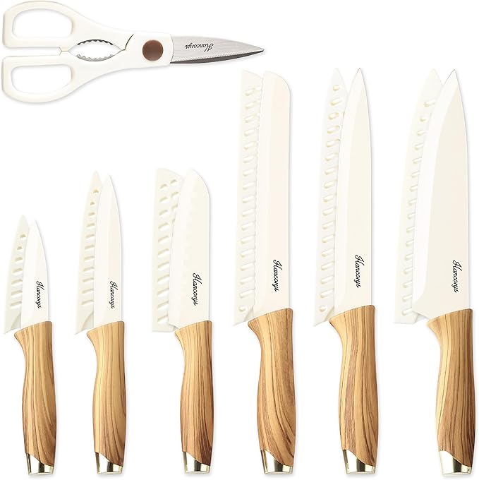 Knife set, 13 Pieces Kitchen Knives Set, Nonstick Ceramic Anti-Rust Coating and Blade Guard, Holiday Gifts for Kitchen, Camping Essentials