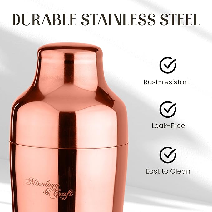 Mixology & Craft Cocktail Shaker Set: 10-Piece Bartender Kit with Stand | Complete at Home Bar Set with Bar Accessories | Great Housewarming Gift | Leak-Proof Design (Copper)