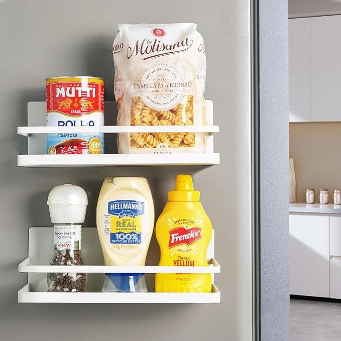 ZITRONE 2 Pack Magnetic Spice Rack for Refrigerator, Magnetic Shelf for Side of Refrigerator, Space Saving Kitchen Organization Shelf Organizer for Cabinet