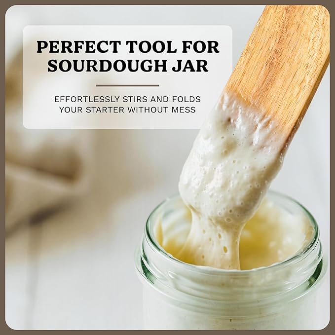 Pack 02 Wooden Spurtle Spatulas for Sourdough Starter, Mixing & Reaching Bottom of Jars – 100% Acacia Wood Dough Whisk & Jar Spatula, Non-Stick Safe Kitchen Tools for Baking, Cooking, and Spreading