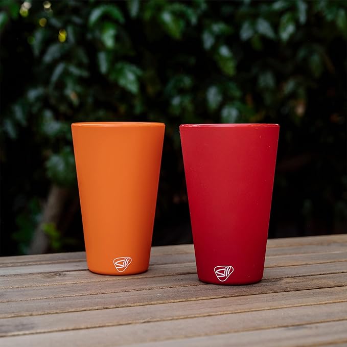 Silipint 16oz Silicone Pint Glass – Unbreakable BPA-Free Reusable Silicone Drinking Cup – Flexible Dishwasher Microwave & Freezer Safe – Stemless Glass for Water Coffee Smoothies (Orange)