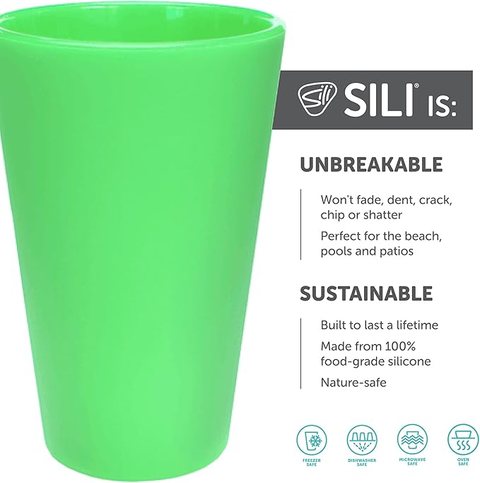 Silipint 16oz Silicone Pint Glass – Unbreakable BPA-Free Reusable Silicone Drinking Cup – Dishwasher Microwave & Freezer Safe – Stemless Glass for Water Coffee Smoothies (Glow in the Dark Green)