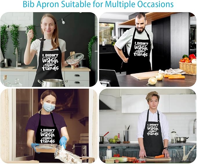 Funny Aprons for Men with 2 Pockets - I Didn't Wash My Hands, Waterproof Adjustable Bib Apron for Cooking Kitchen Grilling Grill BBQ Dishwashing, Black