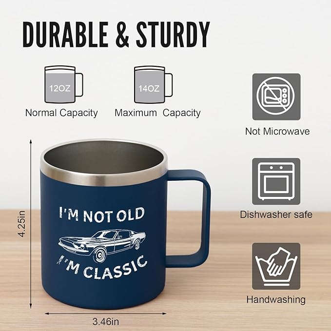 NOWWISH Christmas Gifts for Men, Husband, Grandpa, Dad - I am Not Old Mug - Retirement Gifts for Him, Coffee Mug on Stocking Stuffer (14oz, Navy Blue)
