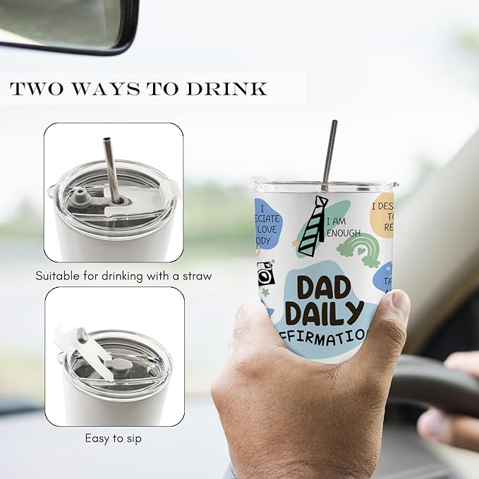 Dad Daily Affirmations 20oz Travel Coffee Mug Tumbler, New Dad Father Daddy Gifts for Christmas from Daughters Sons, Dad Birthday Gifts,Fathers Day Stainless Steel Tumbler with Lid and Straw