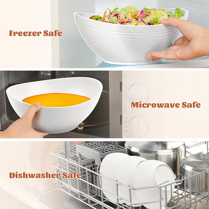 Homienly 9.6 inch Serving Bowls, Large Serving Dishes for Wedding Parties, 60 Oz for Salad, Side Dishes, Pasta, Oval Shape, Microwave & Dishwasher Safe, Set of 4, White