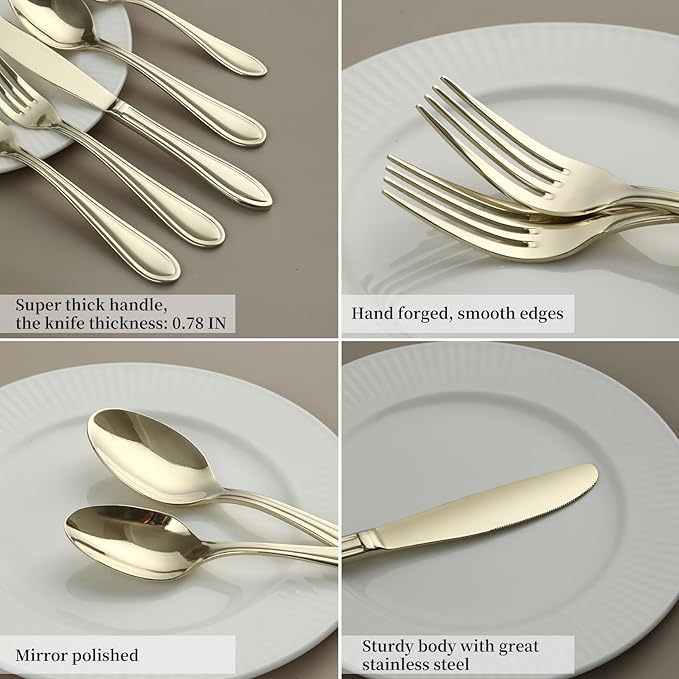 Champagne Silverware Set, 20-Piece Stainless Steel Champagne Flatware, 18/0 Stainless Steel Utensils, Dishwasher Safe, Modern Tableware for Home & Kitchen Dining
