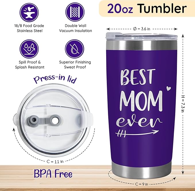 TEEZWONDER Mom Birthday Gifts from Daughter Son - 20 oz Stainless Steel Insulated Coffee Tumbler with Lid - Birthday Gifts for Mom, Mama Gift Ideas, Gift for Mother in Law Stepmom