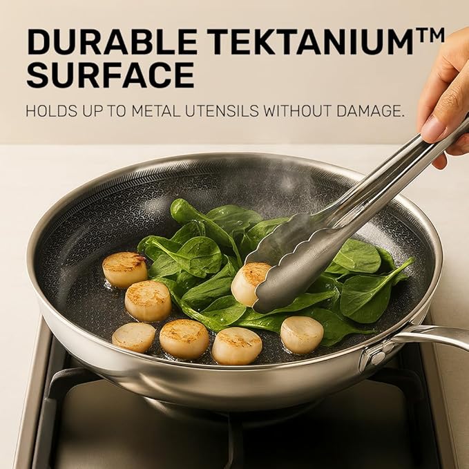 Gotham Steel Hybrid 3pc Stainless Steel Non Stick Frying Pans Set, 8 10 12 inch Ceramic Frying Pan Skillet Set, Induction Ready, Made without PFAS & PFOA, Oven and Dishwasher Safe - Black