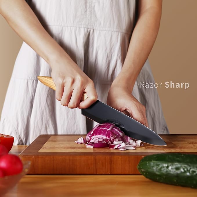 hecef Vintage Kitchen Knife Set of 6, Dishwasher Safe, Sharp Knives with Stainless Steel Blade, Lightweight Handle, Non-stick Coating Set Includes 7", 5", 3.5" Knives