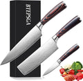 3 PCS Japanese Chef Knife Set – High Carbon Stainless Steel Nakiri Knives, Ultra Sharp Chef Knives, Multi-purpose Kitchen Knives for Precise Cutting, with Stylish Gift Box