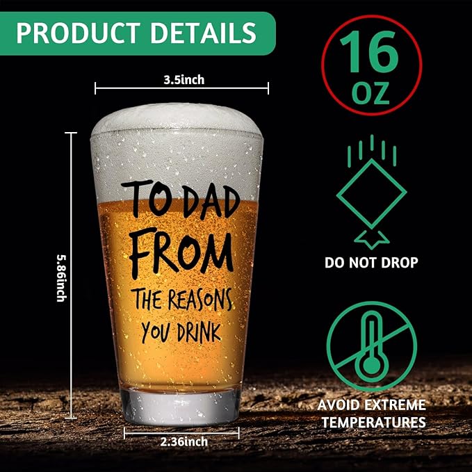 Father's Day Gifts For Dad: Funny Father's Day Beer Glass Gift Set With Wooden Bottle Opener & Greeting Card - Cool Unique Birthday Gift Idea Gifts For Dad Who Want Nothing