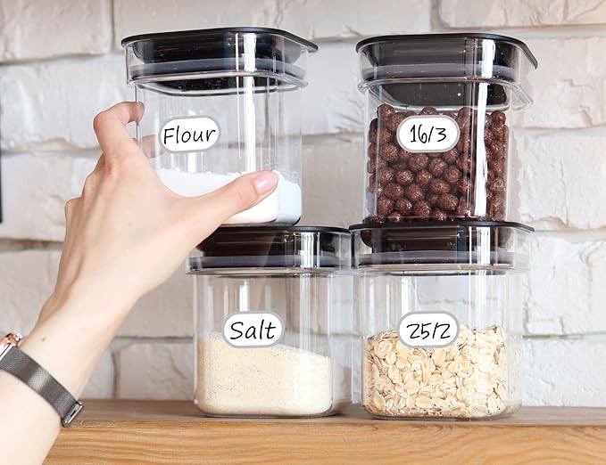 CHUBBIEE Removable Waterproof Food Labels, Write-on Kitchen Labels for POP Food Storage Containers, Jars and Home Organization, Pantry & Spice Sticker, Pack of 64
