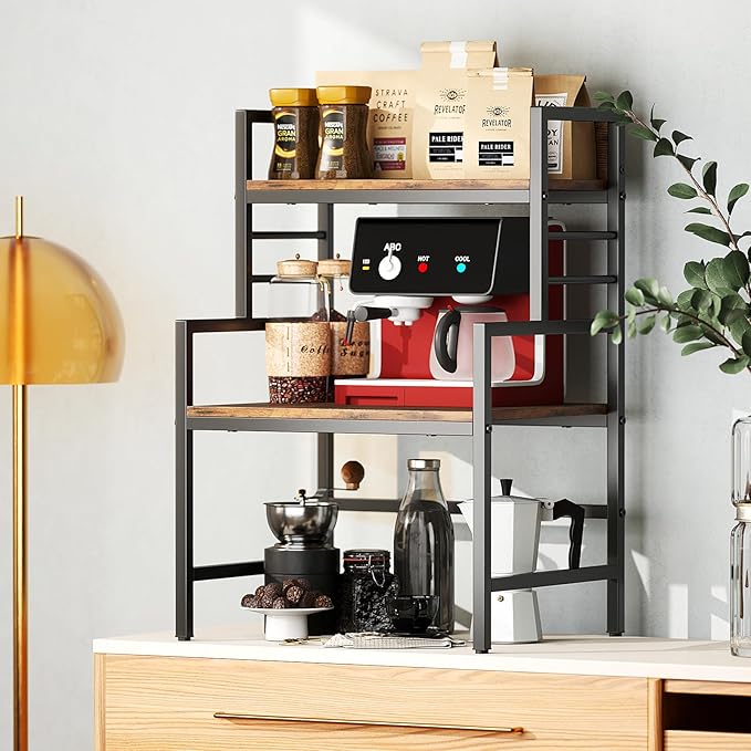 Giantex 3-Tier Microwave Stand, Space-Saving Microwave Oven Rack with 2 Open Shelves & Heavy-Duty Metal Frame, Industrial Countertop Organizer, Microwave Stand Countertop for Kitchen Coffee Bar