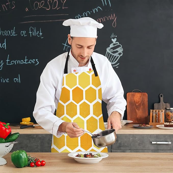 Cooking Apron for Women and Men,Adjustable Chef Bib Apron with 2 Pockets, Water and Oil Resistant for Kitchen Use