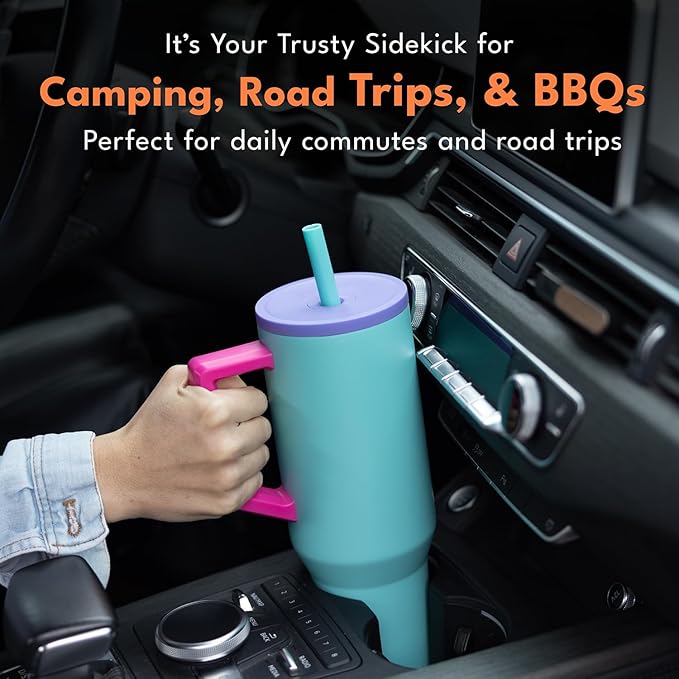 Elemental 40 oz Tumbler with Handle and Straw - Spill Proof Insulated Stainless Steel Commuter for Hot and Cold Beverages - Travel Coffee Mug with 2 Straws & Spill Proof Lid - 40oz - Blue Tie Dye