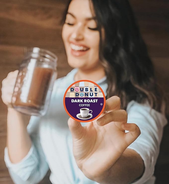 Double Donut Coffee Extra Bold Blend Dark Roast Coffee Pods, Dark Roast Coffee, Compatible with Keurig K Cups Brewers, 72 Count