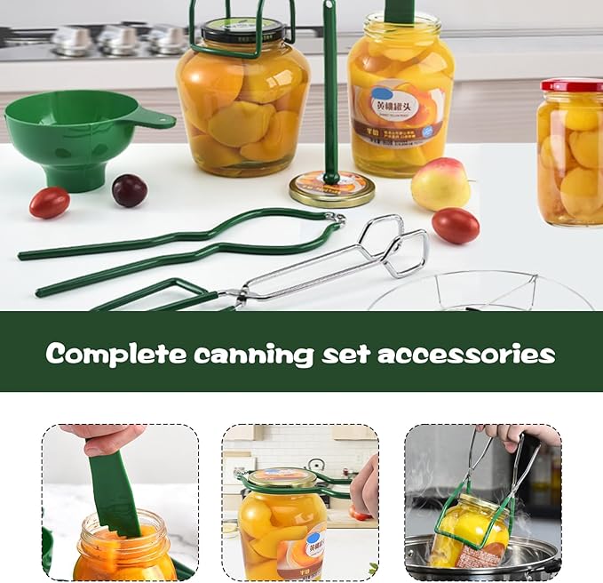 7PCS Canning set,Canning Kit with Canning Tongs Jar Lifter,Canning Tongs,Can Opener,Funnel For Canning,Steamer Rack,Lid Lifter Bubble Popper(Green)