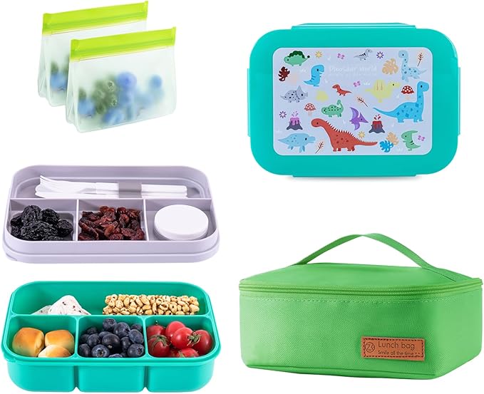 Leak-Proof, 8-Compartment Bento-Style Lunch Box - Ideal Portion Sizes for Ages 6+, Durale, Drop-Proof, Dishwasher Safe, & Made with BPA-Free Materials(Green)