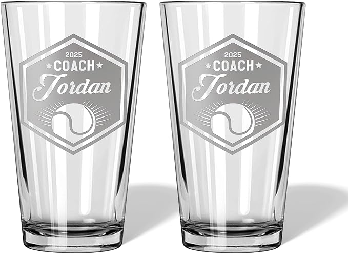 Tennis Coach Beer Glasses - Tennis Coach Gifts Personalized Coach Pint Glass Engraved Coach Award Basketball Beer Glass End of Season Gifts Coach (Tennis, Dbl Pint Gift Box)