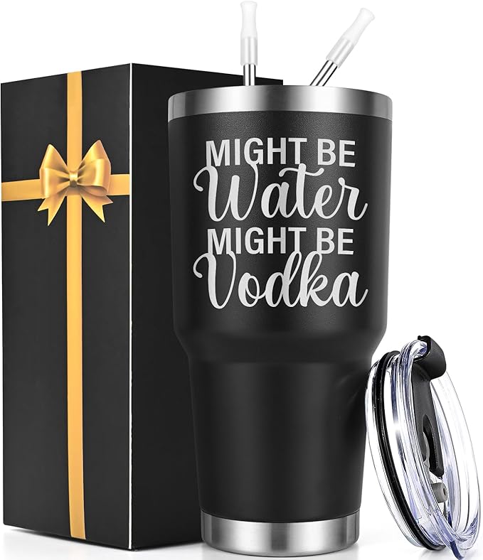 Lifecapido Vodka Gifts, Might Be Water Might Be Vodka 30oz Insulated Tumbler, Wine Gifts, Christmas Birthday Gift for Men Vodka Lovers, Black