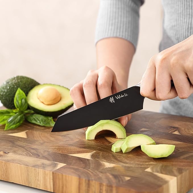Wakoli Titanium Noir Kitchen Knife Set – 3-Piece Professional Kiritsuke Chef Knife Set | 5Cr15MoV Stainless Steel Blades with Black Titanium Coating | Ergonomic G10 Handles | Wooden Gift Box