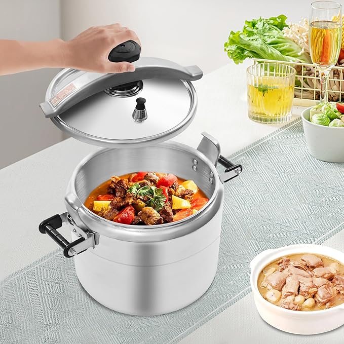 27 Quart Aluminum Pressure Cooker, Commercial Olla de Presion, Large Steamer Cooking Pot Pressure Canners with Safety Lock Valve & Pressure Limiting Valve