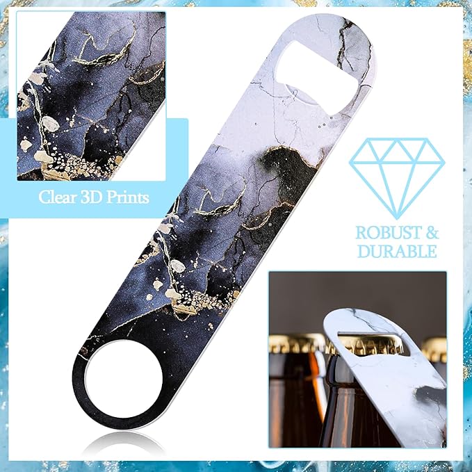 6PCS Flat Bottle Openers - Heavy-Duty Stainless Steel Beer Bottle Opener Set, Bar Key for Bartenders, Perfect for Kitchen, Restaurant, Bar - 6.9 Inches （Abstract Marble Print）