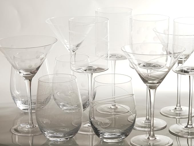 Etched Martini Glasses Set of 4-9 oz, Handmade Premium Crystal Cocktail Glasses, Martini, Cosmopolitan, Manhattan, Gimlet, Pisco Sour, Christmas Gifts for Men Women, Etched