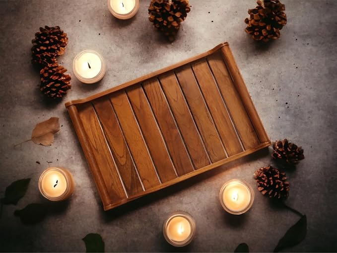 Vesta Homes Large Teak Wood Serving Tray for Home, Kitchen, Breakfast, Restaurant, Office Organizer, Dining Table | Premium wooden Trays |15*10*2.25 Inches | Handmade in India