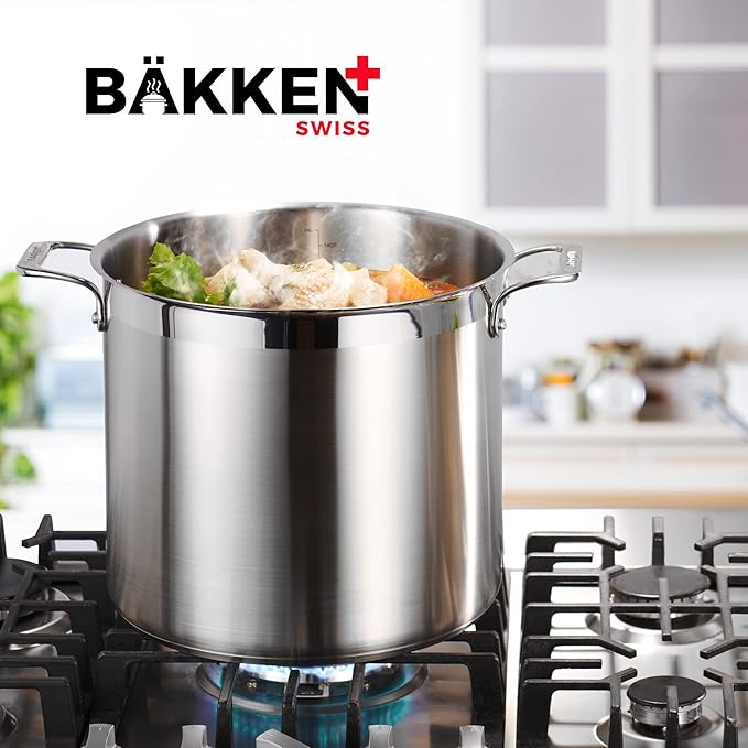 Stainless Steel Stockpot with Lid 20 Quart, Durable 18/8 Stainless Steel, Impact-Bonded Base for Even Heating, Riveted Handles, Oven & All Stove Compatible, Safe Up To 500°F (260°C)
