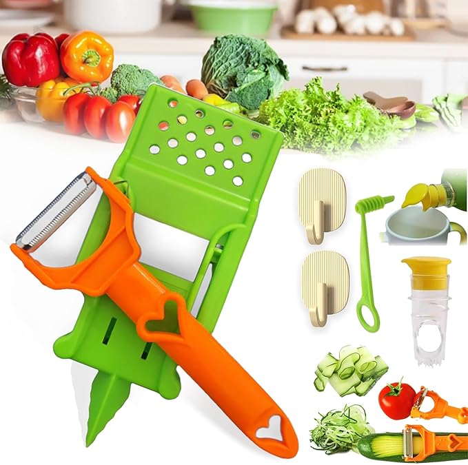 Pelador Multifuncional 2-En-1, Pelador De Papas, Multi Cutter and Julienne Set with Grating Plate, Single Blade Peeler + Lemon Squeezer + Potato Spiralizer, Kitchenware Set for Fruit,Vegetable (1PC)