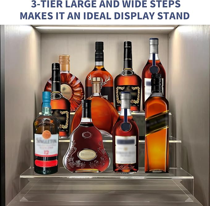 3 Tiers Assembled Bar Bottle Rack Display, Clear Acrylic 3-Tiers Stand Display for Home Mini Bars,Restaurants,Party Use 15.2x11.4x6 inches